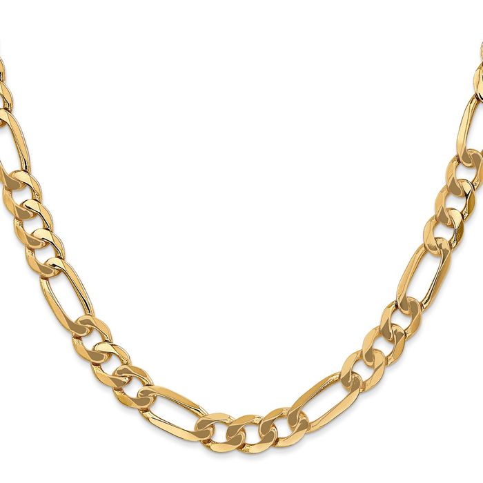 14K Solid Yellow Gold 7mm Figaro Link Chain Necklace