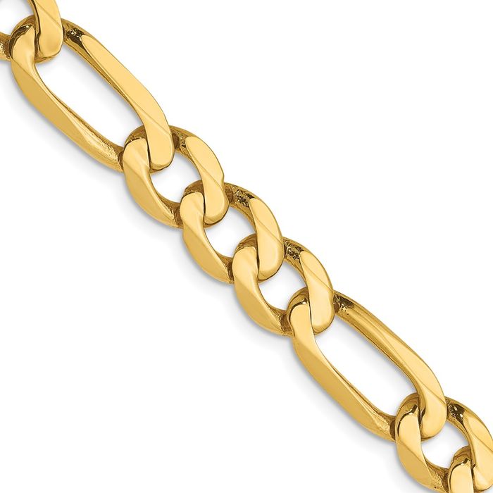 14K Solid Yellow Gold 7mm Figaro Link Chain Necklace