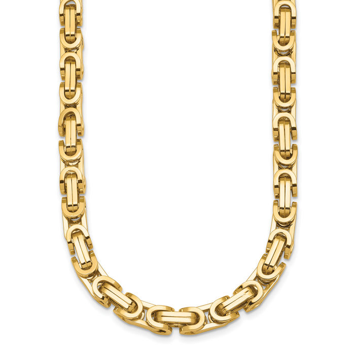 14K Solid Yellow Gold 7mm Byzantine Link Chain Necklace Viking