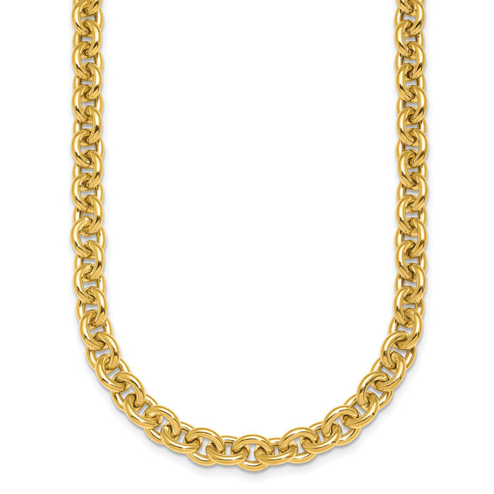 14K Solid Yellow Gold 7mm Cable Rolo Link Chain Belcher Necklace