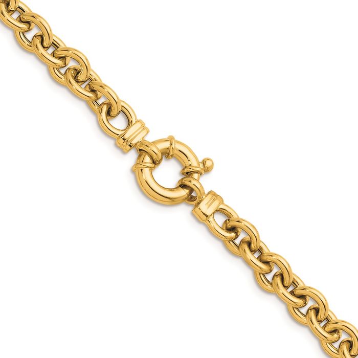 14K Solid Yellow Gold 7mm Cable Rolo Link Chain Belcher Necklace