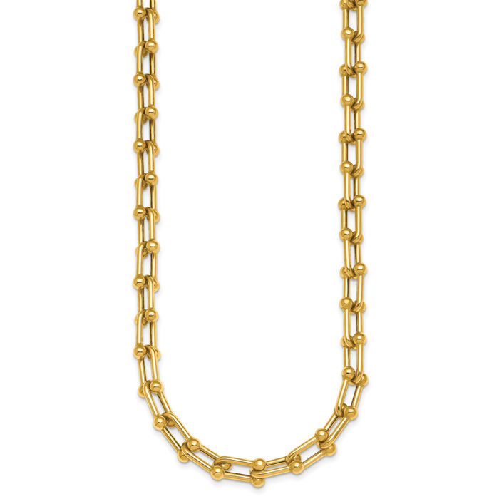 14K Solid Yellow Gold 7mm Anchor Mariner Link Chain Necklace