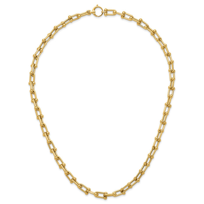 14K Solid Yellow Gold 7mm Anchor Mariner Link Chain Necklace