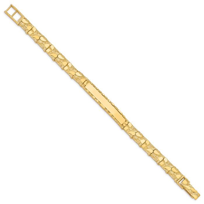 14K Solid Yellow Gold 7mm Chunky Nugget Name Bar Identification ID Bracelet