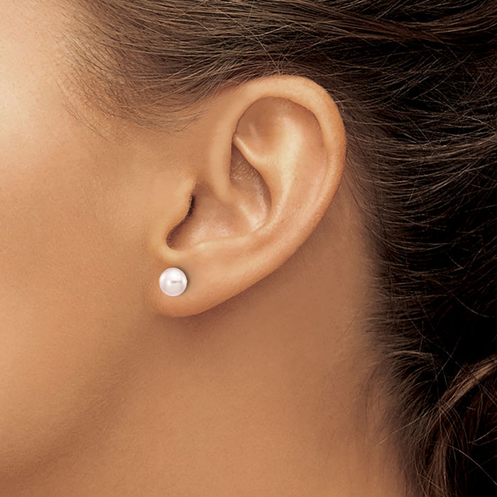 14K Solid Yellow Gold 6mm Purple Button Freshwater Cultured Pearl Stud Earrings