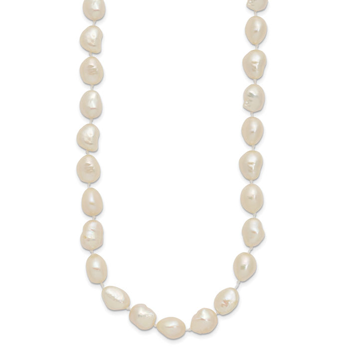 14K Solid Two Tone Yellow White Gold Baroque Freshwater Cultured Pearl Necklace Chain