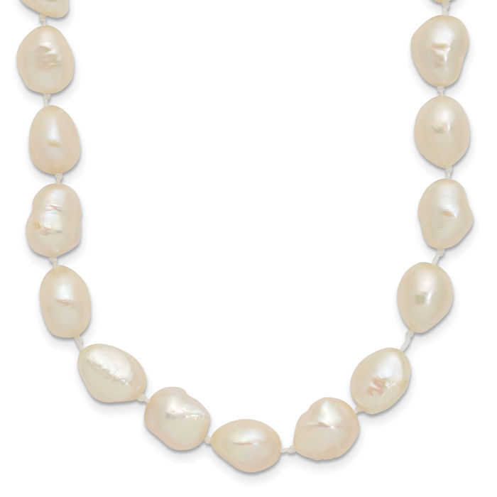 14K Solid Two Tone Yellow White Gold Baroque Freshwater Cultured Pearl Necklace Chain