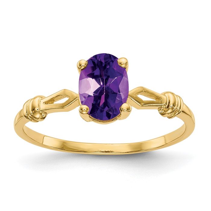 14K Solid Yellow Gold Oval Amethyst Ring - Picture 8 of 53