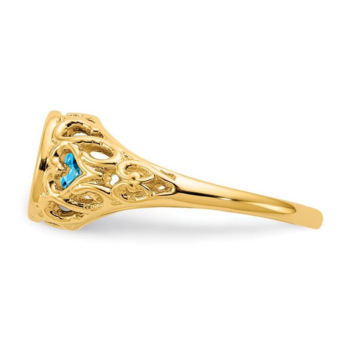 14K Solid Yellow Gold Oval Swiss Blue Topaz Ring Gemstone Band December Birthstone Jewelry
