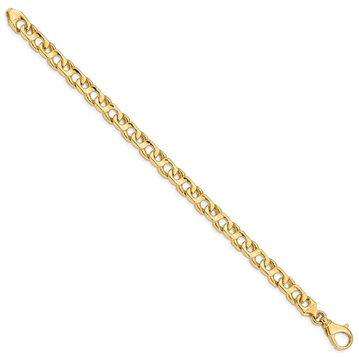 14K Solid Yellow Gold 7.4mm Link Chain Bracelet