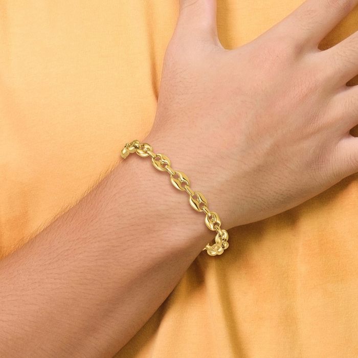 14K Solid Yellow Gold 8.4mm Anchor Puffed Gucci Mariner Link Chain Bracelet