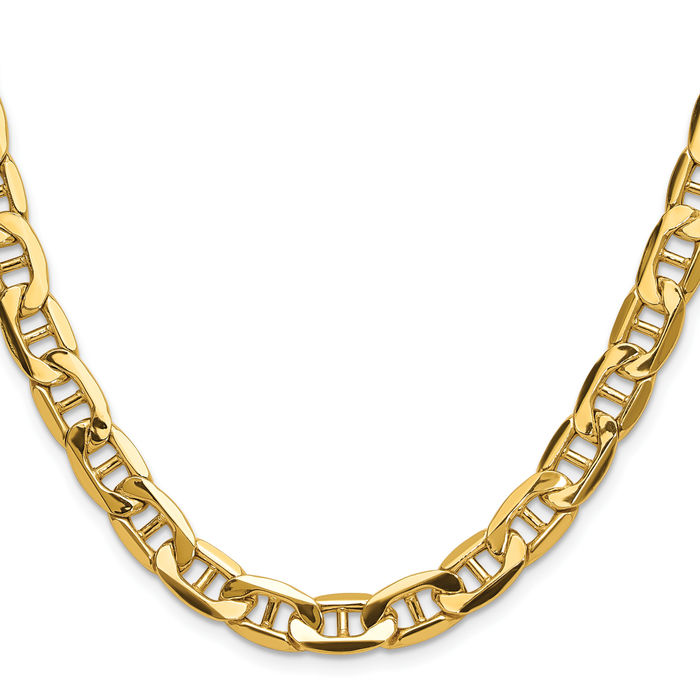 14K Solid Yellow Gold 8.25mm Anchor Mariner Link Chain Necklace