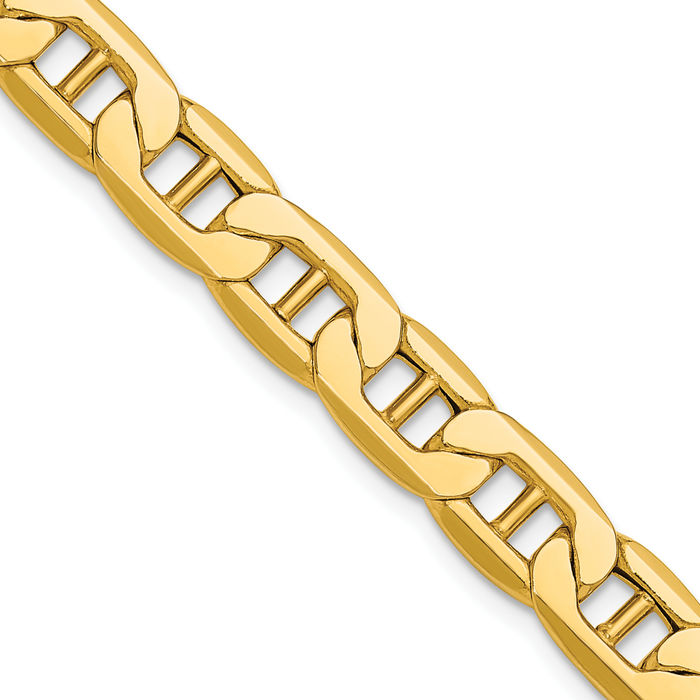 14K Solid Yellow Gold 8.25mm Anchor Mariner Link Chain Necklace