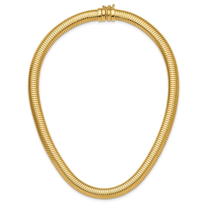 14K Solid Yellow Gold 8.4mm Cubetto Omega Snake Necklace Chain