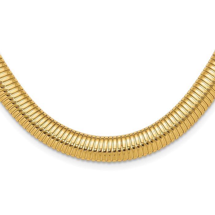14K Solid Yellow Gold 8.4mm Cubetto Omega Snake Necklace Chain