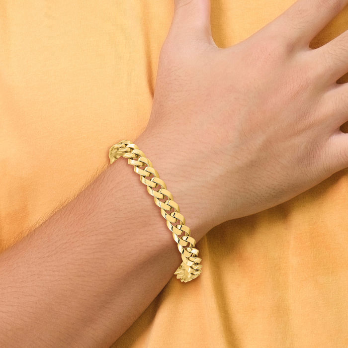 14K Solid Yellow Gold 8.5mm Curb Link Chain Bracelet