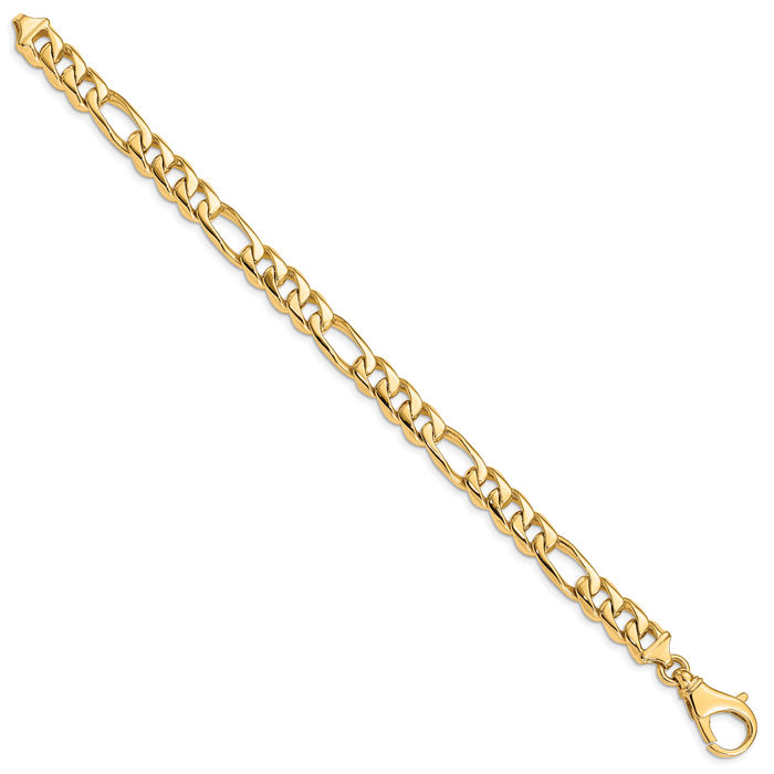 14K Solid Yellow Gold 8.5mm Figaro Link Chain Bracelet