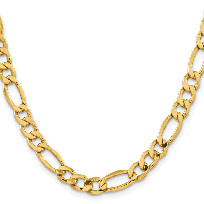 14K Solid Yellow Gold 8.5mm Figaro Link Chain Necklace