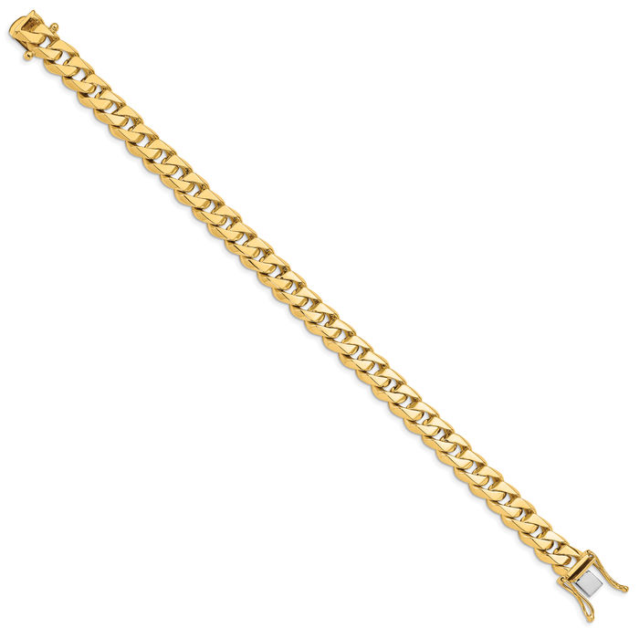 14K Solid Yellow Gold 8.6mm Classic Box Curb Link Chain Bracelet