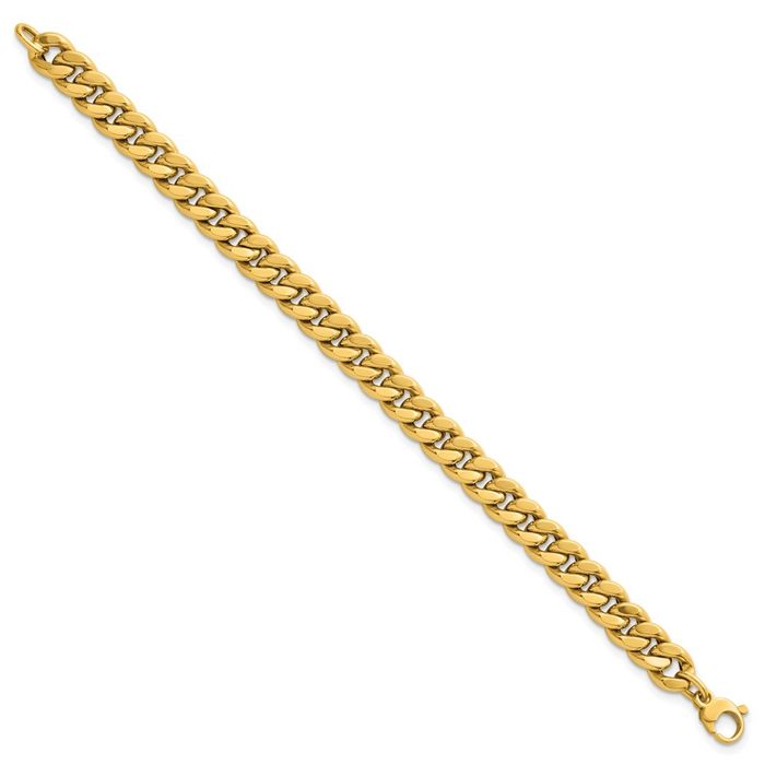 14K Solid Yellow Gold 8.8mm Curb Link Chain Bracelet