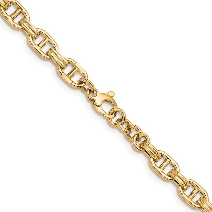 14K Solid Yellow Gold 8mm Anchor Mariner Link Chain Necklace