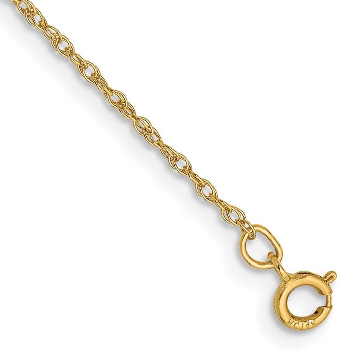 14K Solid Yellow Gold 0.8mm Rope Chain Bracelet