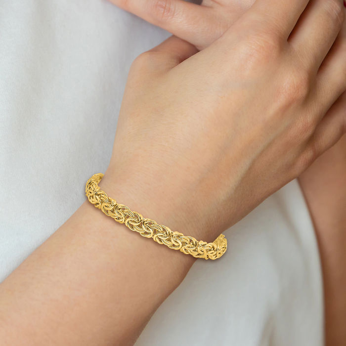 14K Solid Yellow Gold 8mm Byzantine Link Chain Bracelet