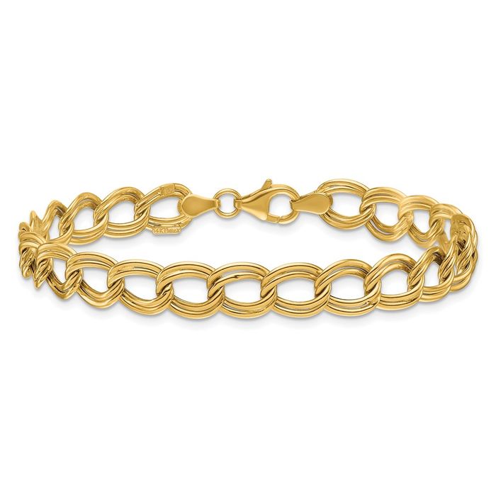 14K Solid Yellow Gold 8mm Double Link Chain Bracelet