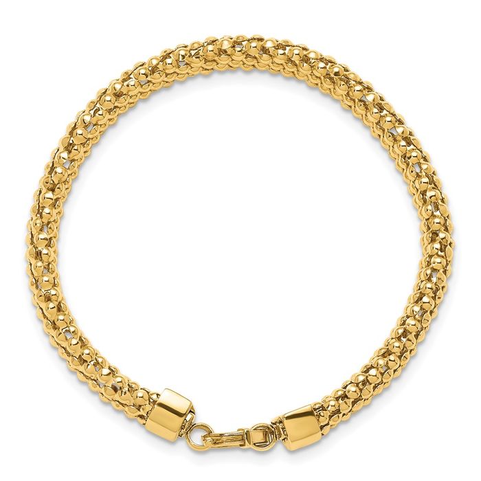 14K Solid Yellow Gold 8mm Popcorn Mesh Chain Bracelet