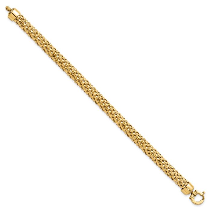 14K Solid Yellow Gold 8mm Popcorn Mesh Chain Bracelet