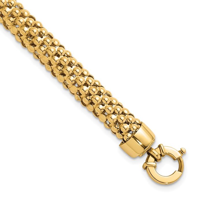 14K Solid Yellow Gold 8mm Popcorn Mesh Chain Bracelet