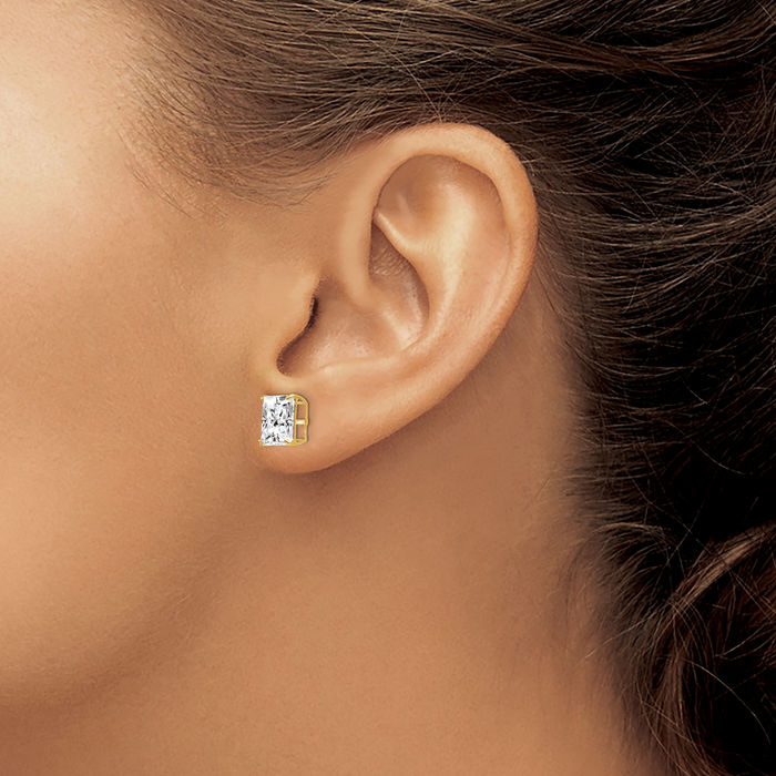 14K Solid Yellow Gold 8mm Square Cubic Zirconia CZ Stud Earrings