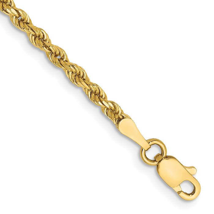 10K Solid Yellow Gold 1.75mm Rope Chain Bracelet