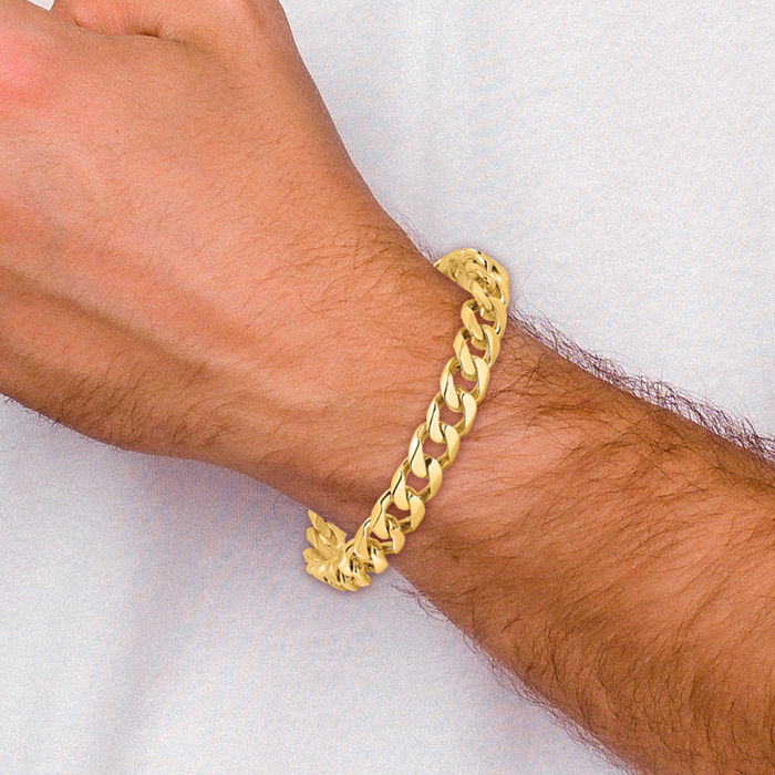 14K Solid Yellow Gold 9.7mm Curb Link Chain Bracelet