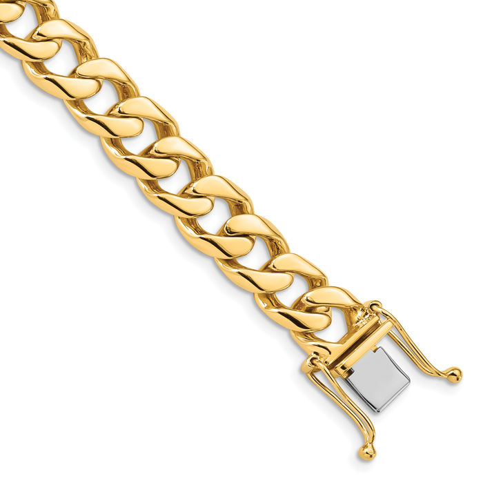 14K Solid Yellow Gold 9.7mm Curb Link Chain Bracelet