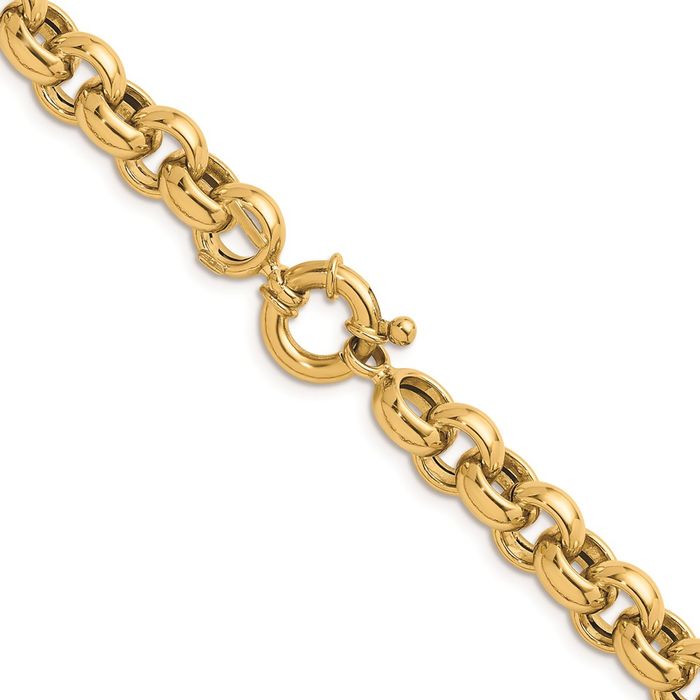 14K Solid Yellow Gold 9.1mm Cable Rolo Link Chain Belcher Necklace