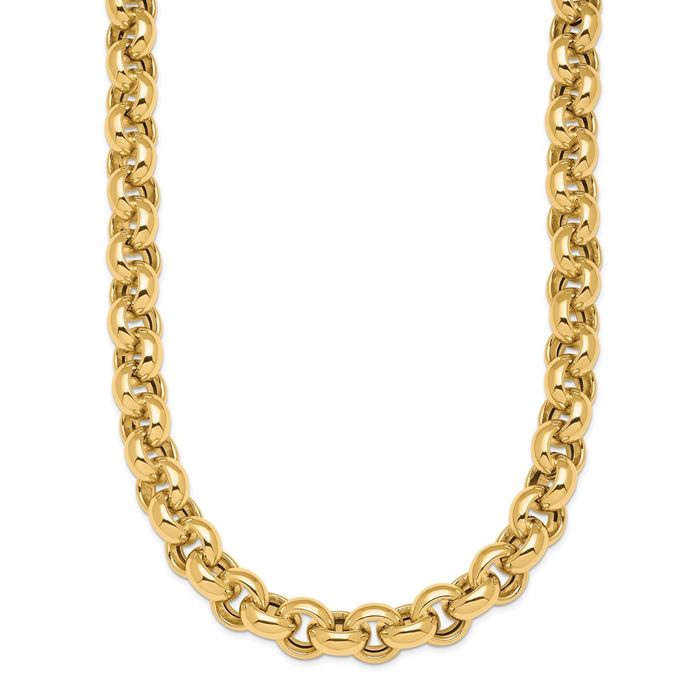 14K Solid Yellow Gold 9.1mm Cable Rolo Link Chain Belcher Necklace