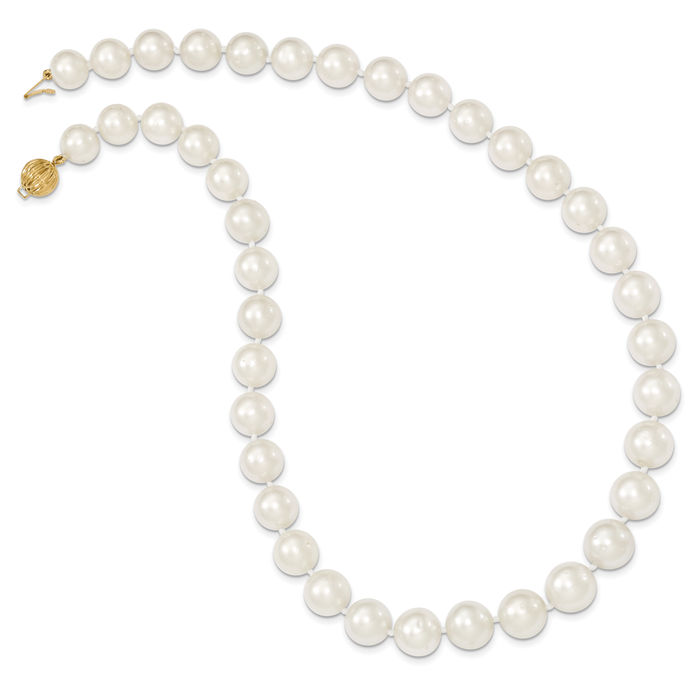 14K Solid Yellow Gold 12mm White Round South Sea Saltwater Cultured Graduated Pearl Necklace Chain