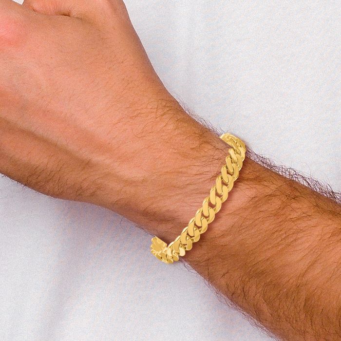 14K Solid Yellow Gold 9.5mm Curb Link Chain Bracelet