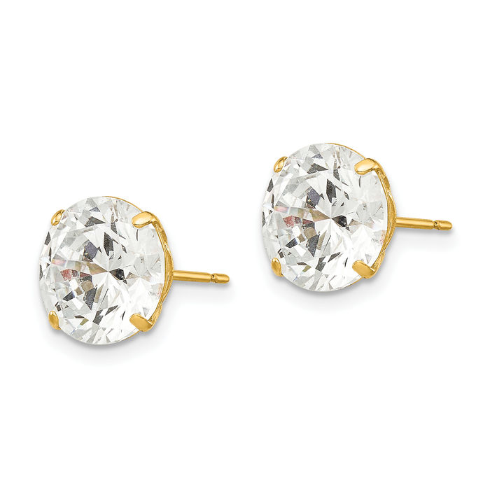 14K Solid Yellow Gold 9mm Round Cubic Zirconia CZ Stud Earrings