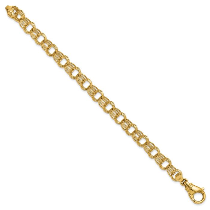 14K Solid Yellow Gold 9mm Triple Link Charm Bracelet