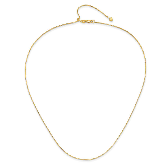 14K Solid Yellow Gold Adjustable 1mm Box Link Chain Necklace