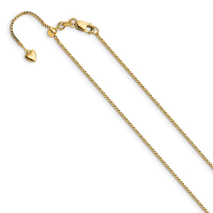 14K Solid Yellow Gold Adjustable 1mm Box Link Chain Necklace