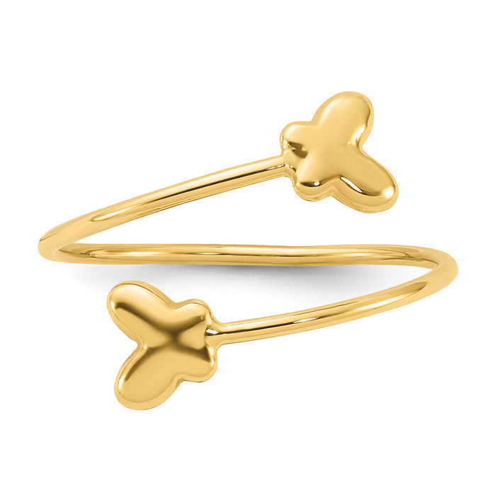 14K Solid Yellow Gold Adjustable Butterfly Wings Statement Ring