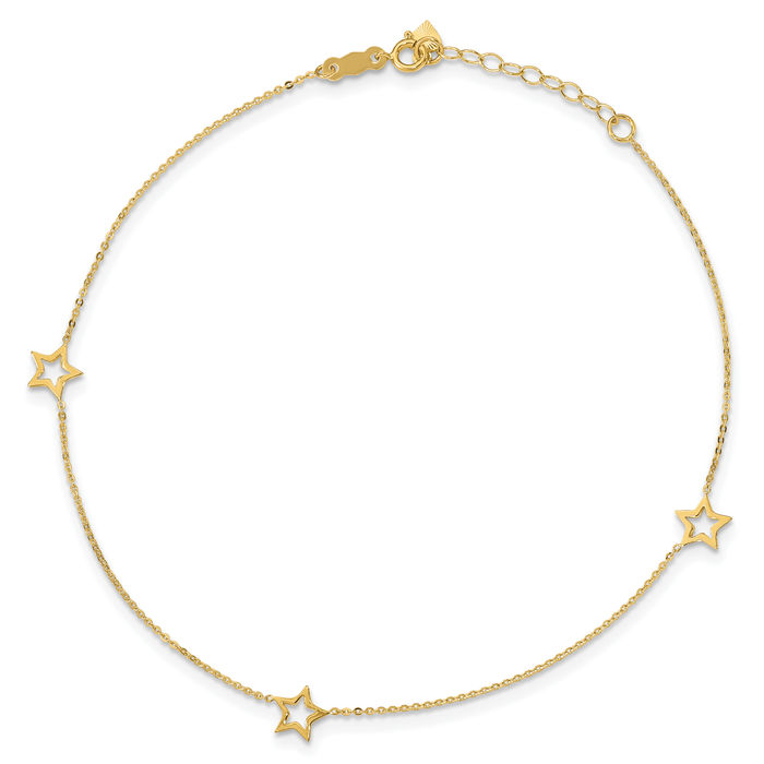 14K Solid Yellow Gold Adjustable Star Anklet Summer Beach Foot Ankle Bracelet