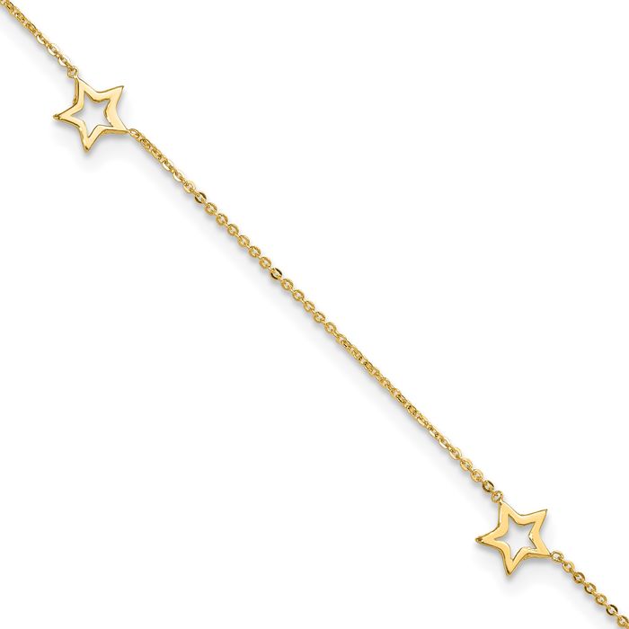 14K Solid Yellow Gold Adjustable Star Anklet Summer Beach Foot Ankle Bracelet