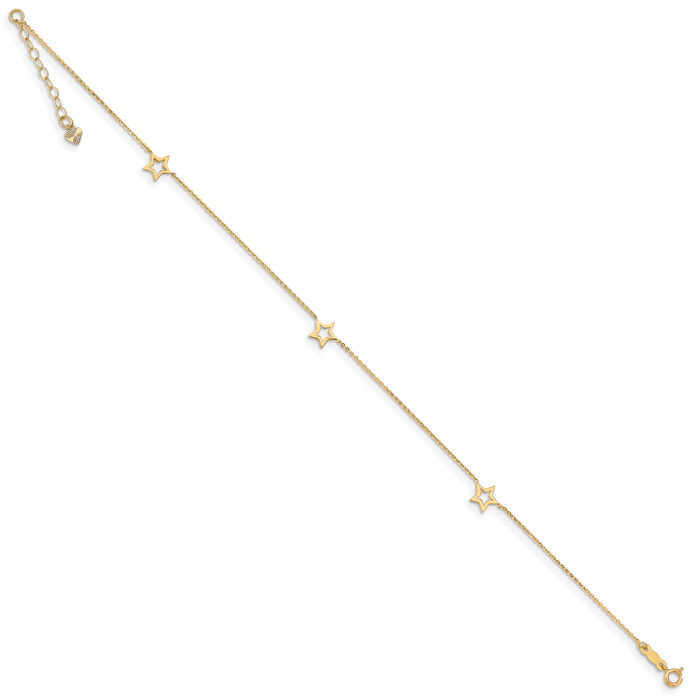 14K Solid Yellow Gold Adjustable Star Anklet Summer Beach Foot Ankle Bracelet