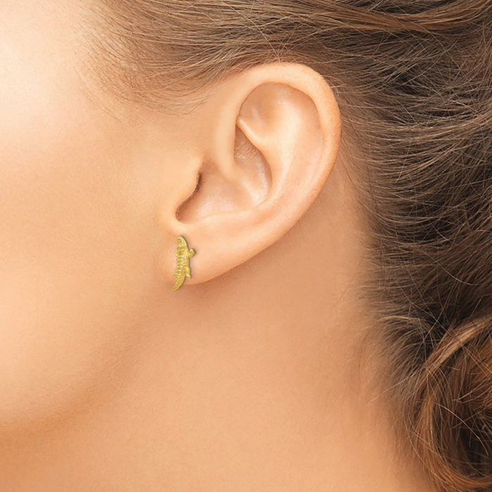 14K Solid Yellow Gold Alligator Drop Dangle Earrings