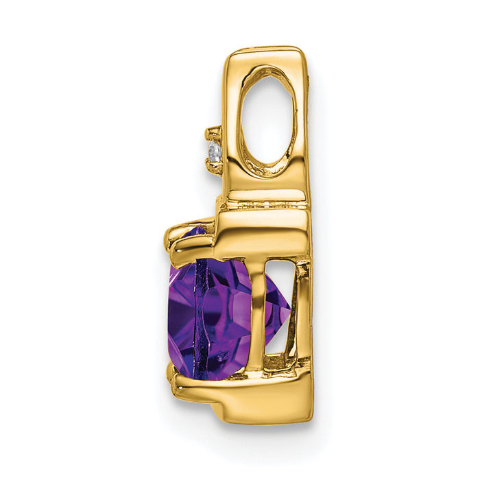 14K Solid Yellow Gold Purple Amethyst Diamond Necklace Charm Gemstone Pendant