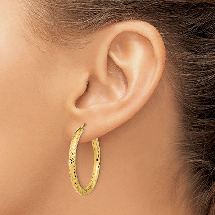 14K Solid Yellow Gold Endless Round Medium Hoop Earrings